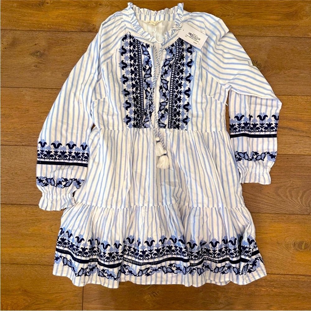 Roller Rabbit Blue and White Long Sleeve Dress